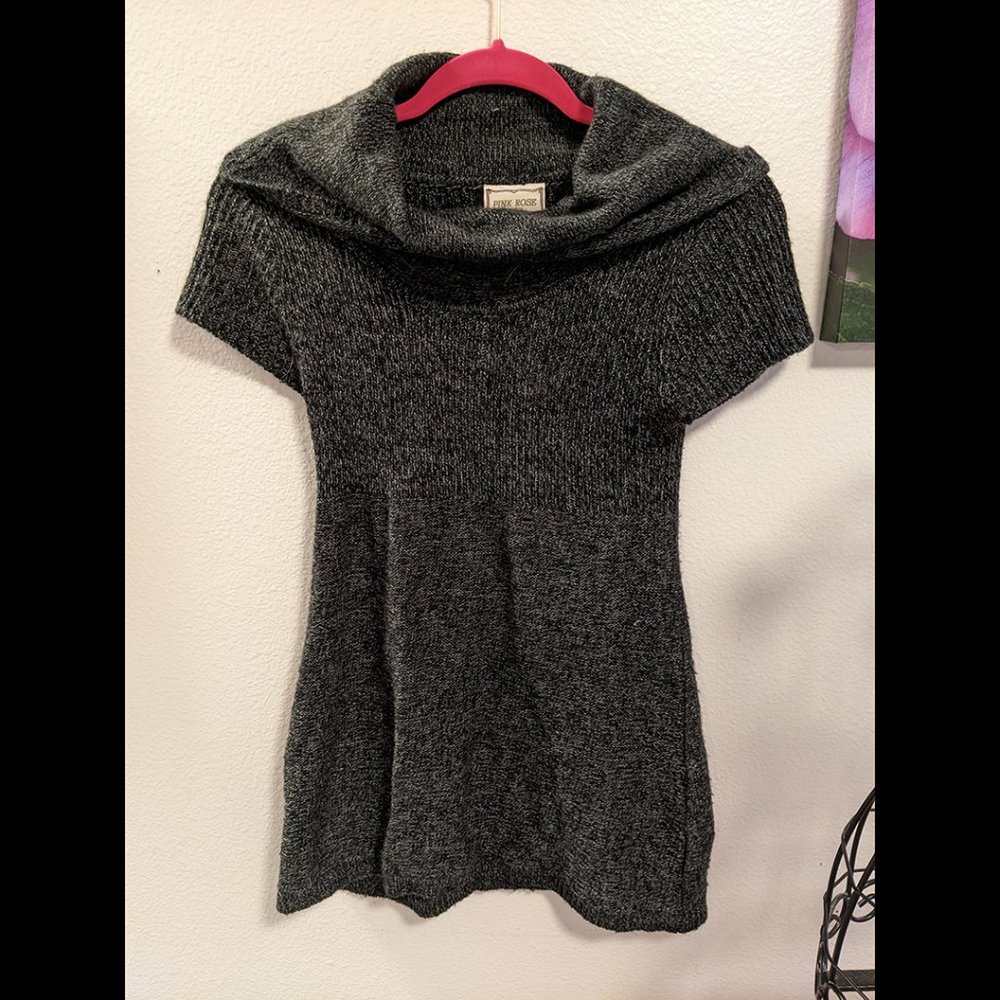 Pink Rose Petite Heather Grey Cap Sleeve Cowl Neck Sweater Dress Size PL